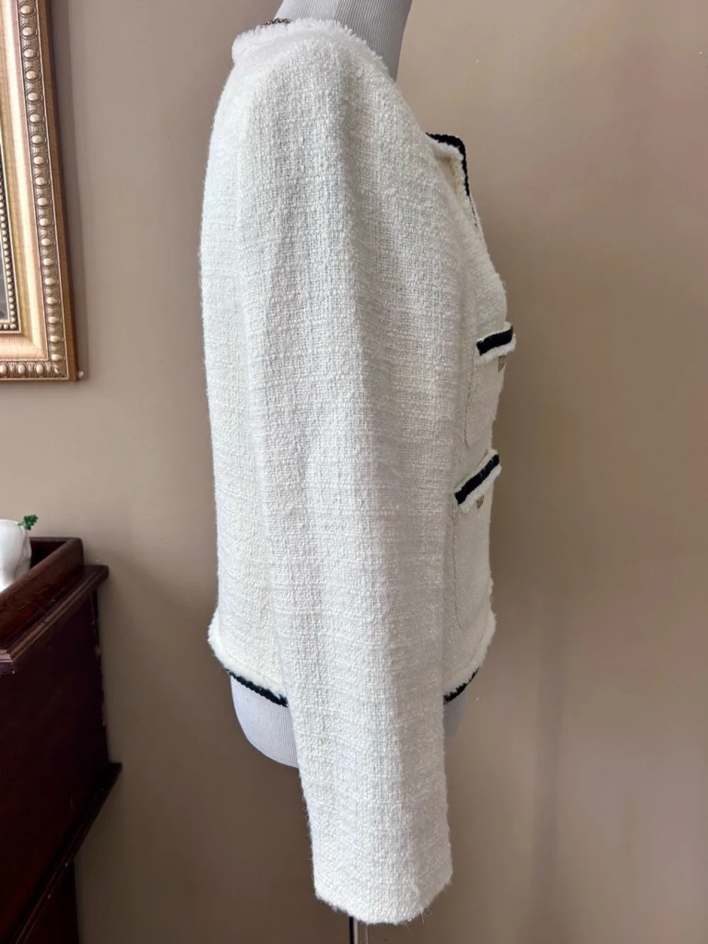 J. Crew Frances Lady Jacket in Maritime Tweed White Black Size 12 BT548